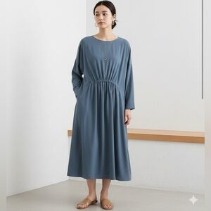 𝅺Oak and Fort Blue Long Sleeve Cinch Front Dress One Size